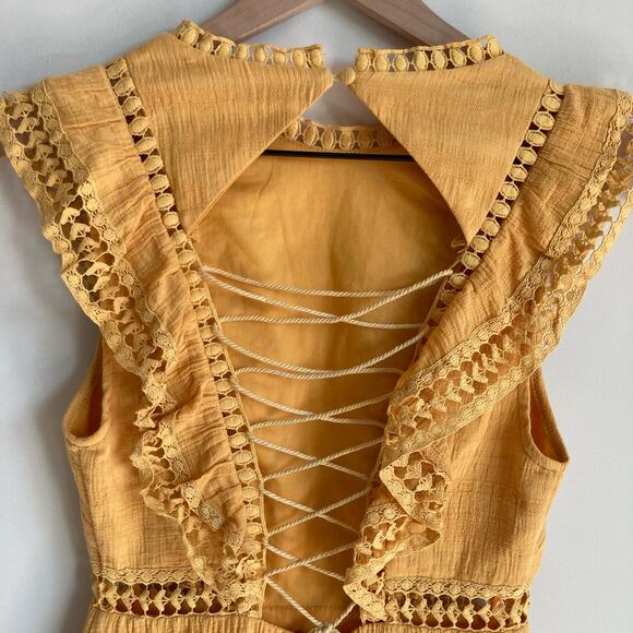 Saints + Secrets Selfie Leslie Reign Sleeveless Lace Up Back Dress Yellow XS - Picture 12 of 13